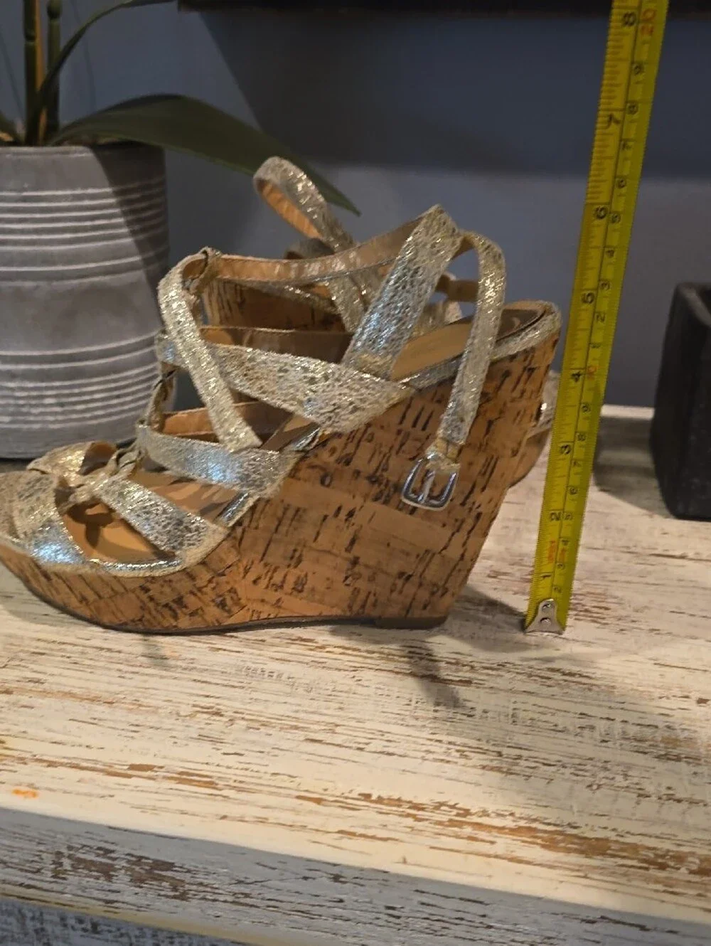 Cato Gold Metallic Strappy Cork Wedge Sandals